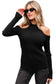 Black Ribbed Knit Cold Shoulder Choker Neck Sweater