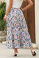 Blue Bohemian Floral Print Tiered Maxi Skirt with Split