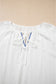 White Floral Embroidered Drawstring V Neck Blouse