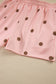 Brown Polka Dot Ribbed Trim Long Sleeve Top Casual Short Set
