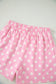 Sky Blue Polka Dot Print Color Block Trim Mock Neck Short Set