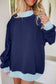 Coffee Colorblock Trim Crewneck Long Sleeve Pullover Sweatshirt