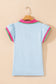Beau Blue Color Contrast Ruffled Sleeve Collared V Neck Blouse