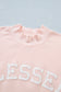 Light Pink BLESSED Embroidered Trim Patch Graphic Plus Size Mock Neck Sweatshirt