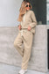 Parchment Leopard Drawstring Pullover Hoodie and High Waist Pants Corduroy Suit