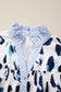 Beige Abstract Animal Print Striped Ruffle Trim V Neck Blouse