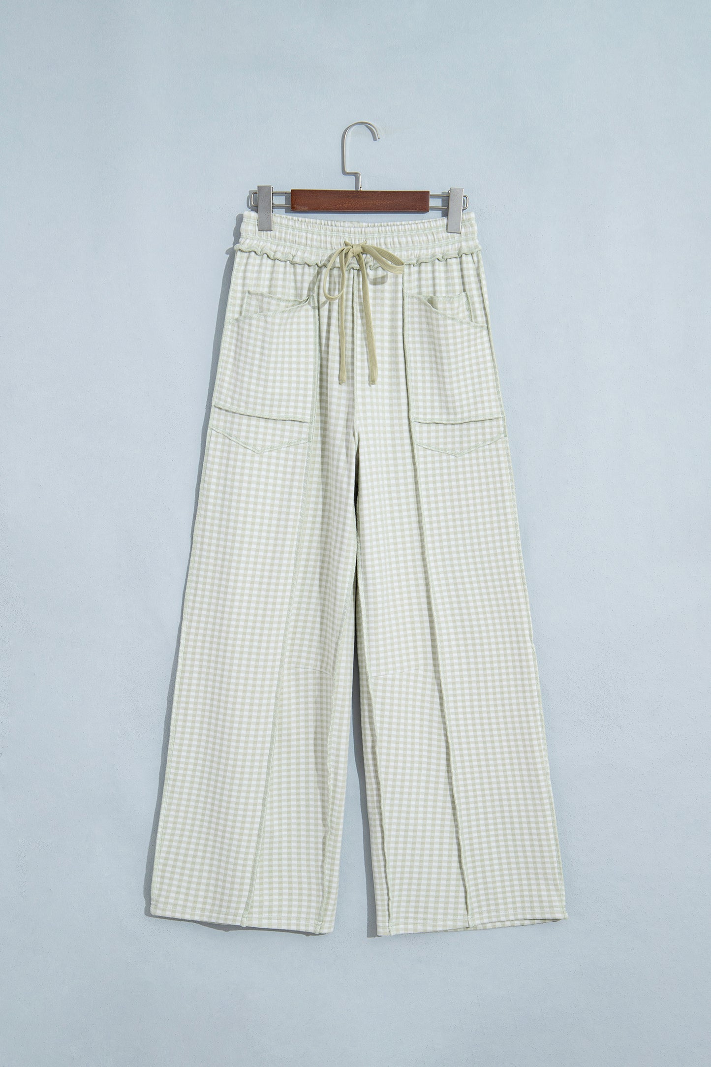Red Plaid Contrast Trim Drawstring Elastic Waist Shift Pants