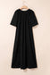 Black Plus Size Solid Color Notched Neck Short Sleeve Loose Dress