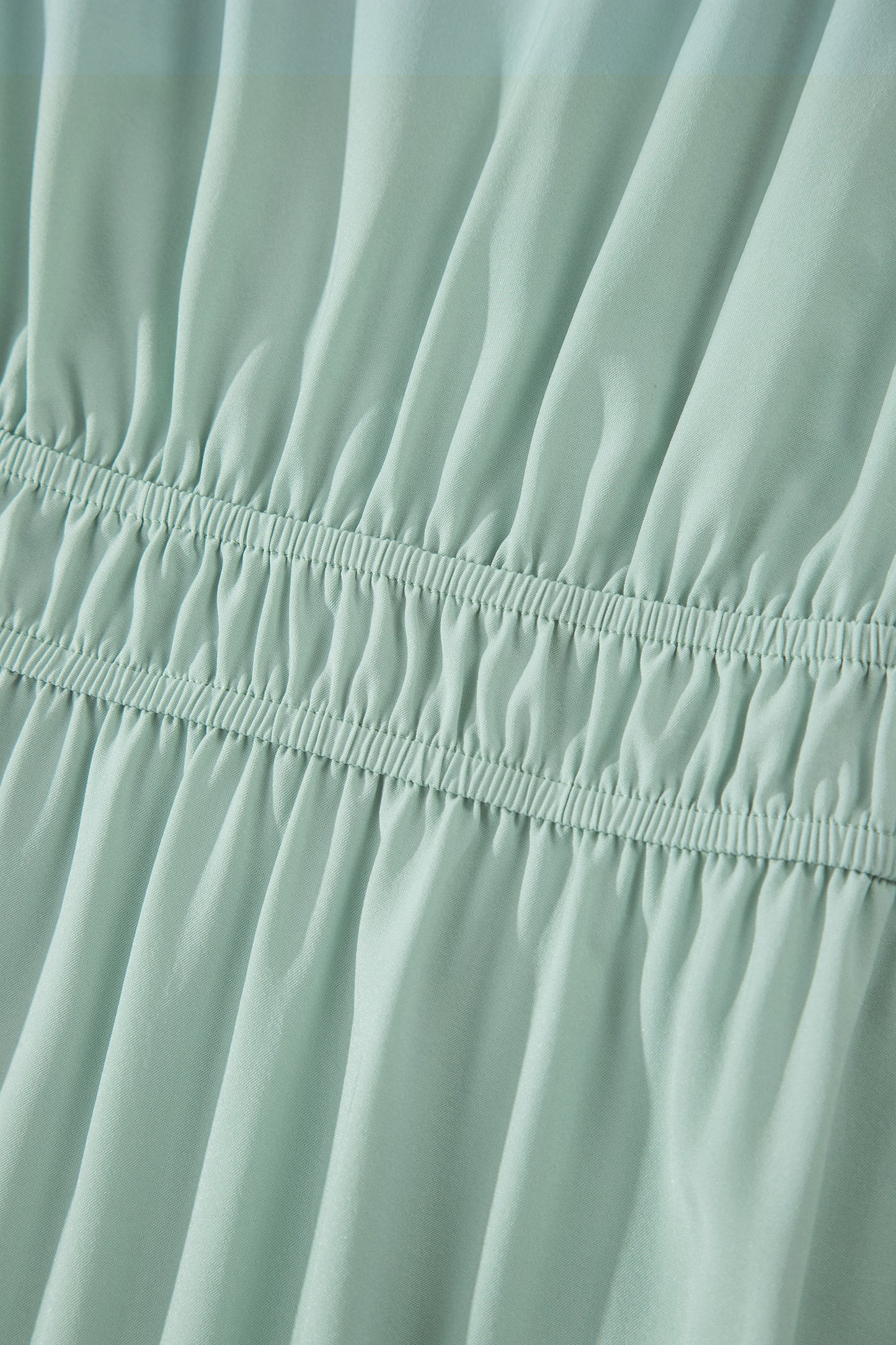 Clearly Aqua Solid Color V Neck Short Puff Sleeve High Waist Tiered Maxi Dress