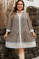 Khaki Plus Size Leopard Print Striped Trim V Neck Drop Waist Long Sleeve Mini Dress