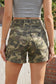 Green Camouflage High Rise Denim Shorts