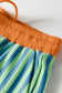 Pink Stripe Colorblock Trim V Neck Tee Drawstring Elastic Waist Short Set