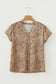 Apricot Cheeath Print Frilled V Neck Shirred Detail Short Sleeve Blouse
