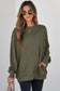 Jungle Green Solid Color Textured Round Neck Drop Shoulder Pullover Sweatshirt