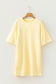 Yellow Cream Eyelet Embroidered Lace Splicing Sleeve Loose T Shirt Dress