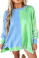 Light Blue Colorblock Gingham Sleeve Crewneck Sweatshirt