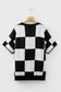 Light French Beige Checkered Pattern Loose Drop Shoulder Half Sleeve Sweater
