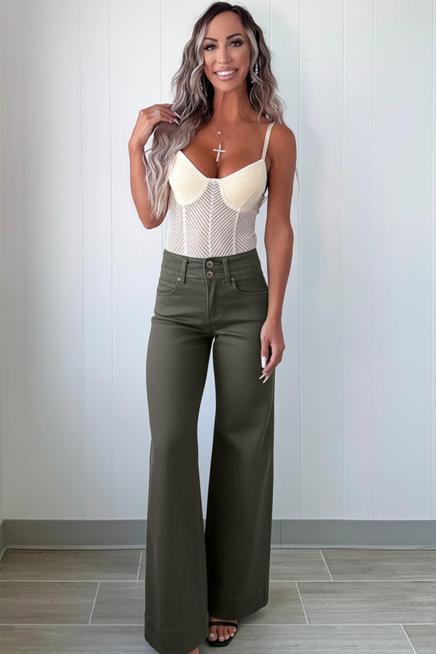 Black 2-Button High Waist Flared Bottom Jeans