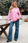 Bright Pink Lace Patched Raglan Sleeve Loose Fit Sweatshirt