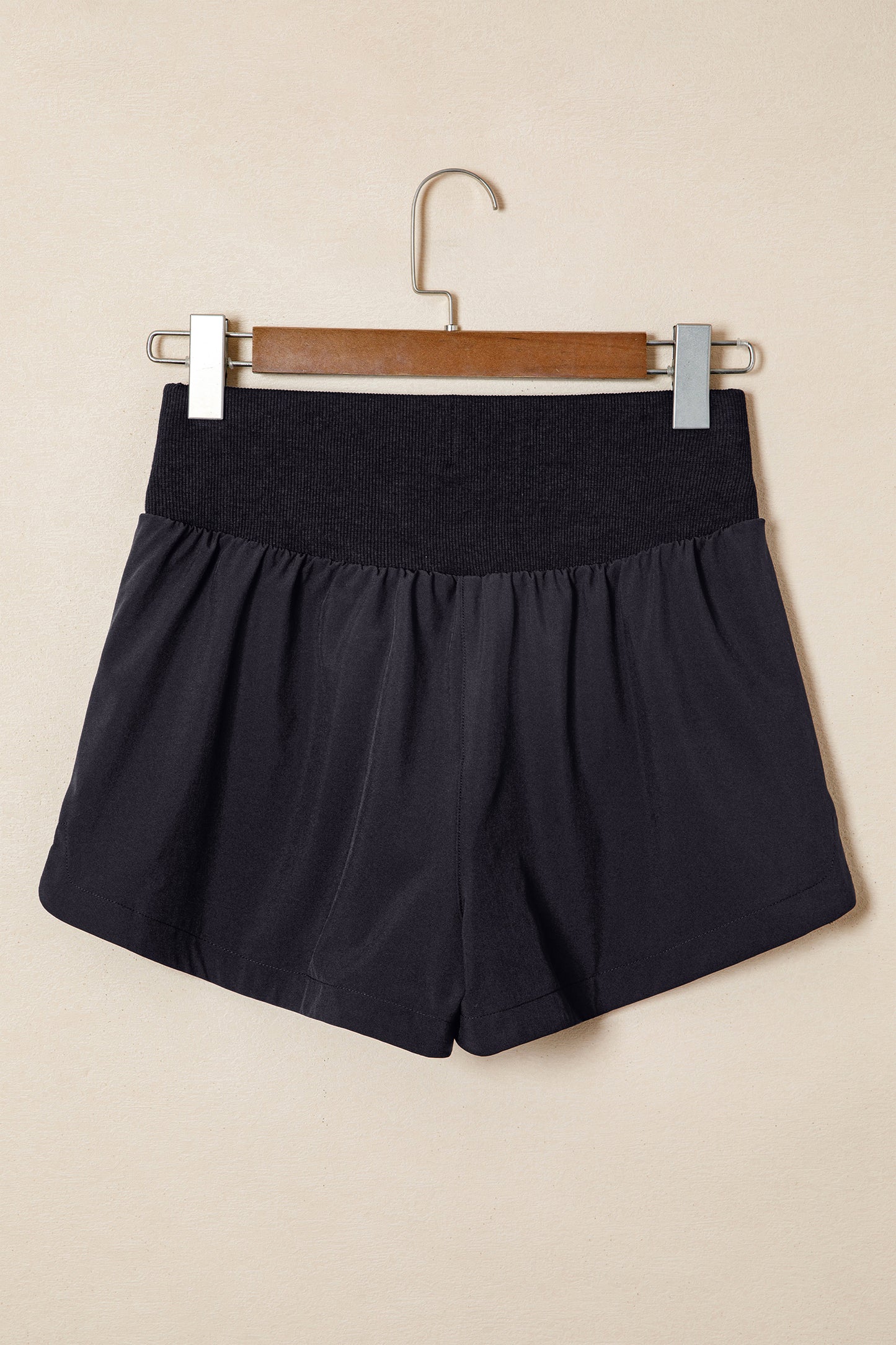 White Solid Color Ribbed Patchwork High Waist Athletic Shorts