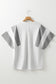 Light Grey Two Tone Contrast Waffle Knit Patched Buttoned V Neck Top