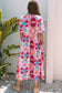 Rose Floral Tied Front High Waist Short Sleeve Loose Long Dress
