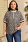 Brown Plus Size Leopard Print Striped Webbing Patchwork Half Zip Blouse