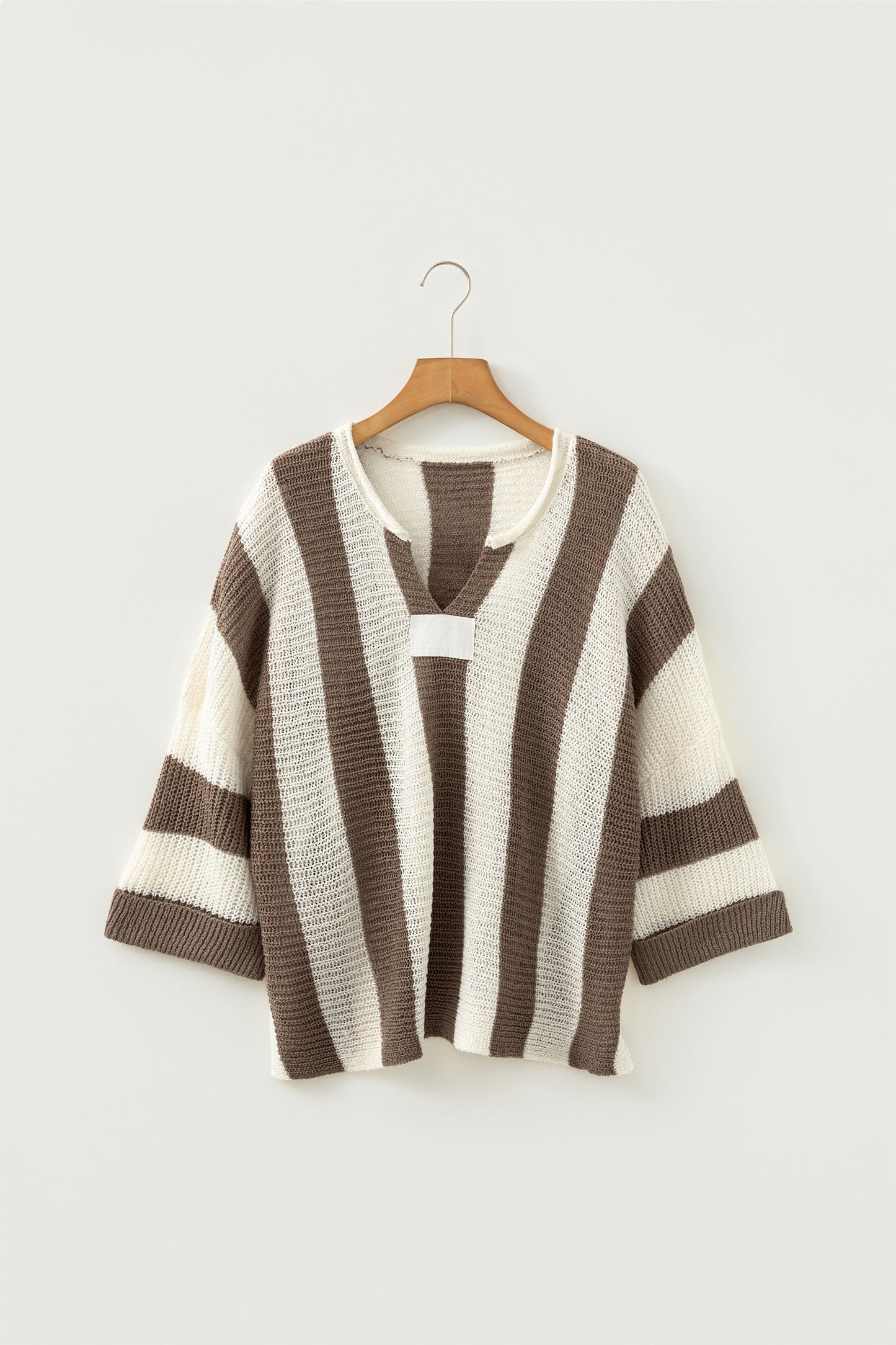 Red Stripe Colorblock V Neck Bracelet Sleeve Sweater