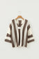Red Stripe Colorblock V Neck Bracelet Sleeve Sweater