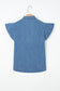 Dusk Blue Ruffled Short Sleeve Denim Shirt