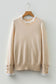 Racing Red Lace Trim Patchwork Buttoned Cuffs Loose Sweater