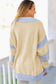 Pink Contrasting Polo Collar Color Block Knit Drop Shoulder Sweater