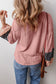 White Floral Patchwork Textured Knit Drawstring V Neck Blouse