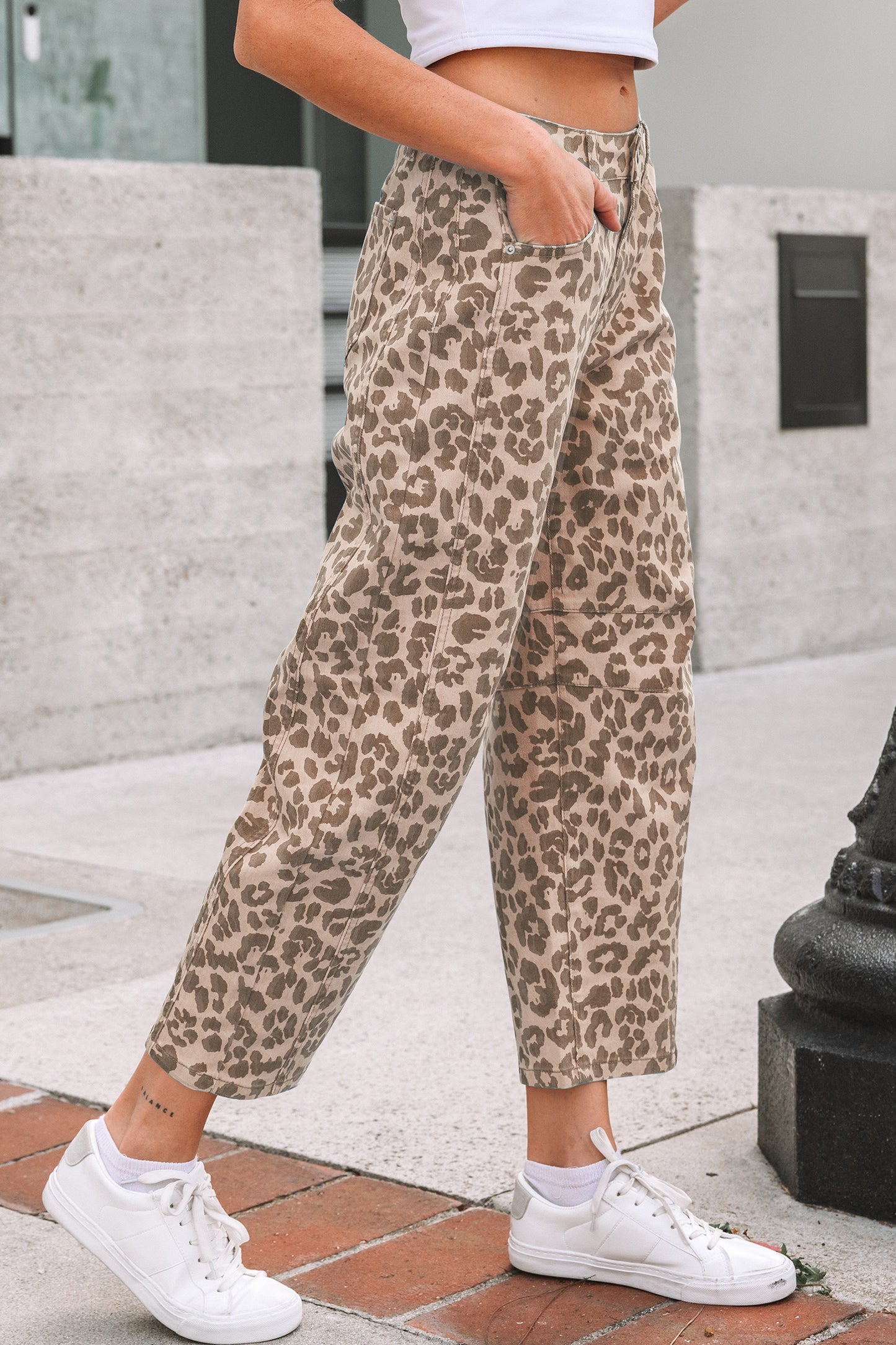 Sky Blue Leopard Print Straight Loose Jeans