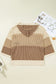 Parchment Colorblock Hollowed Knit Plus Size Hooded Jumper Sweater