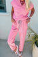 Mint Green Solid Color V Neck Tee Drawstring Pant Set