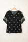 Green Boho Chic Notched V Neck Plus Floral Short Sleeve Top