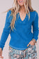 Banana Cream V Neck Ribbed Stitched Detail Long Sleeve Top