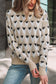 Parchment Geometric Heart Print Ribbed Trim Loose Sweater