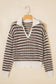 Brown Stripe Eyelet Hollow-out Contrast Collared Pullover Chic Sweater