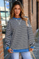 Green Stripe Contrast Ribbed Trim Crossed Stitch Drop Shoulder Sweatshirt