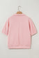 Light Pink Contrast Striped Collar Patchwork Textured Half Sleeve Blouse