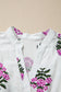 White Floral Print Split Neck Shirred High Waist Ruffle Hem Maxi Dress