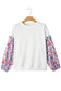 White Floral Ruffled Balloon Sleeve Patchwork Loose Blouse