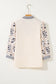 White Floral Puff Sleeve Contrast V Neck Patchwork Blouse