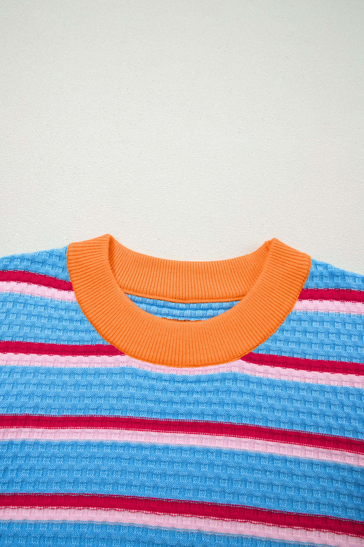 Green Stripe Colorblock Trim Half Sleeve Sweater Top
