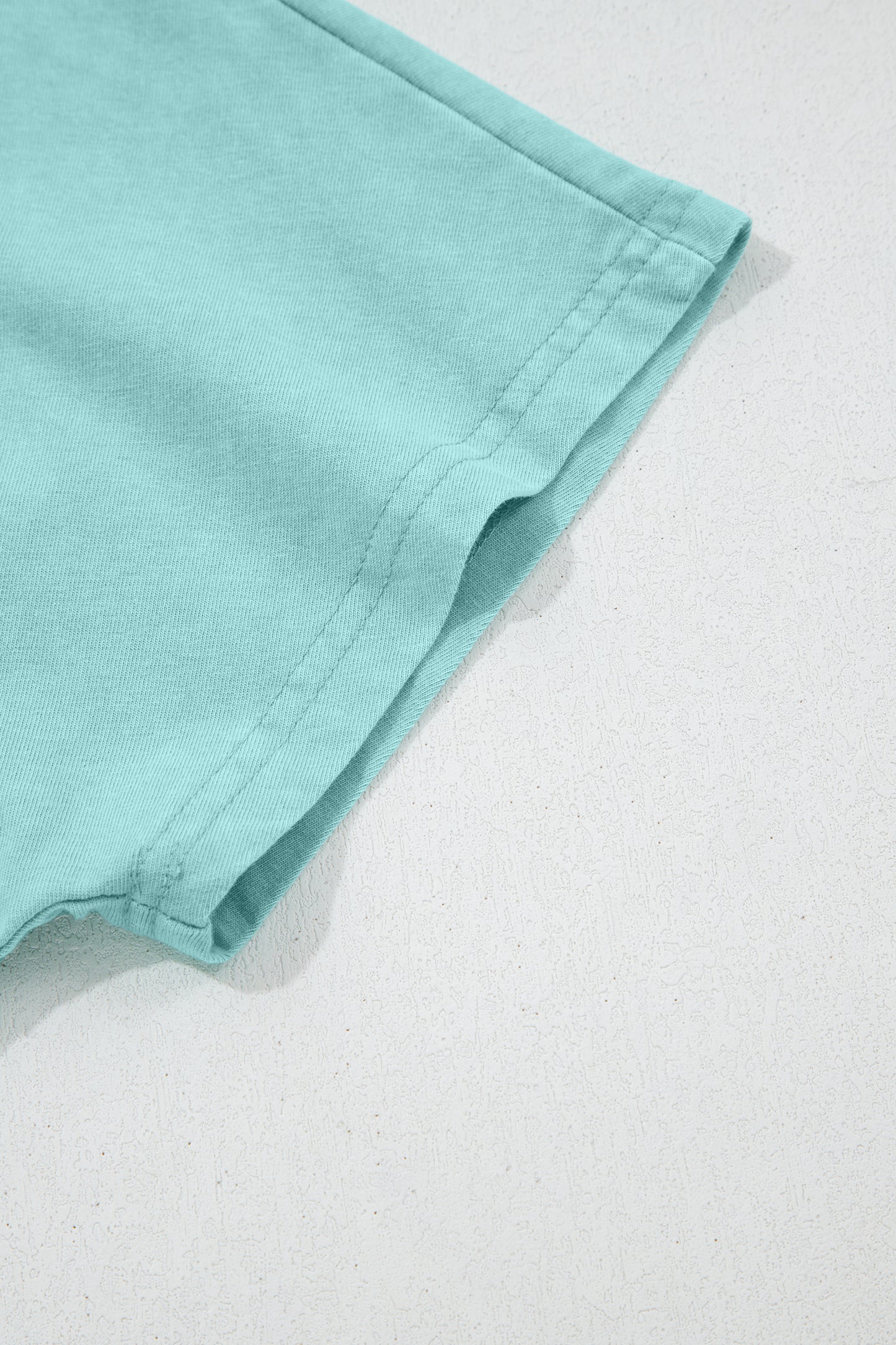 Mint Green Raw Cut Notched Neck Lace Patchwork Detail Mineral Wash Tee