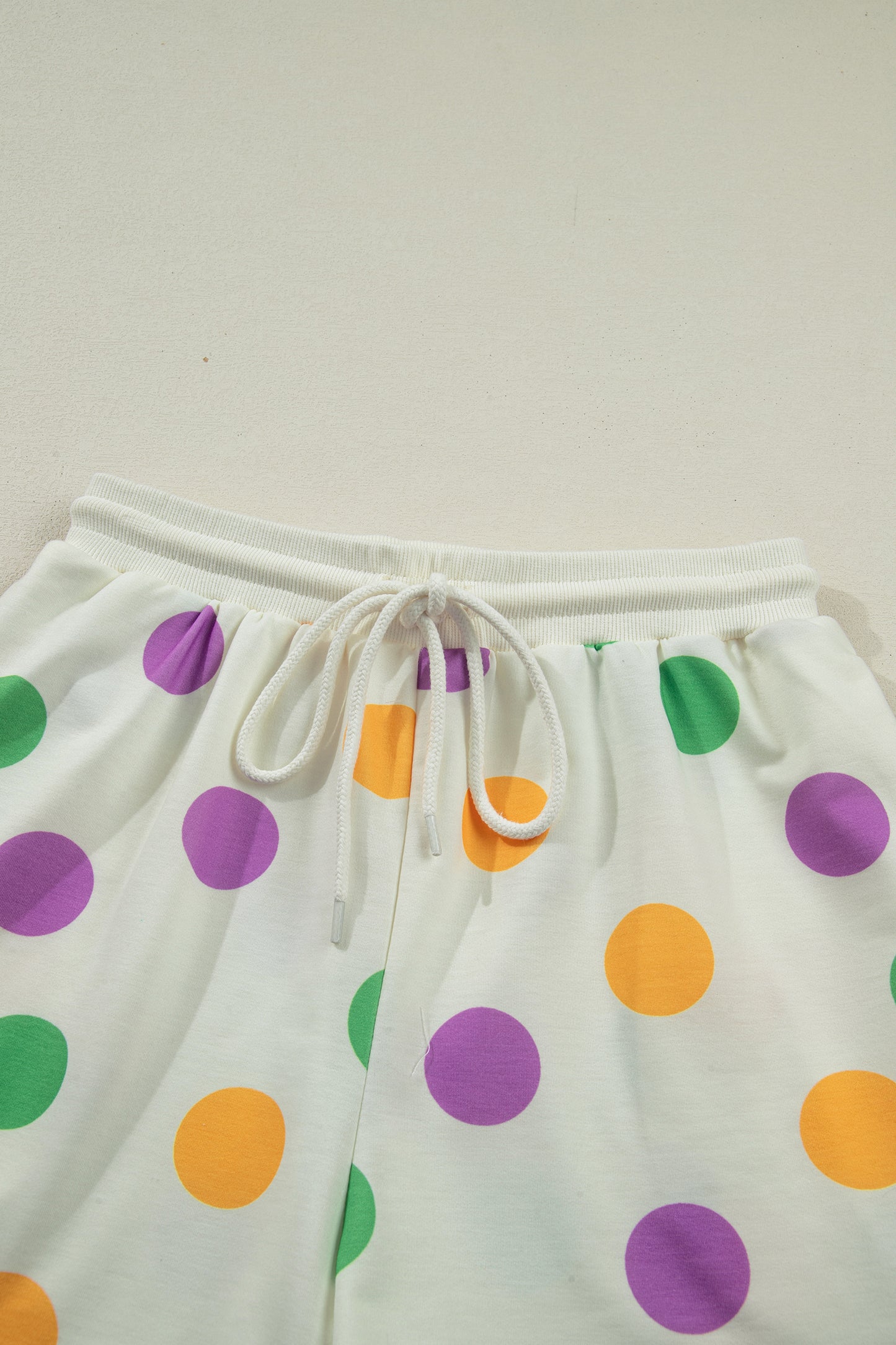 Sky Blue Polka Dot Print Drop Shoulder Pullover Drawstring Shorts Set
