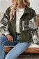 Jungle Green Ribbed Fleece Plaid Print Patchwork Button Up Jacket