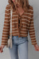 Chestnut Tie Front Striped Knit V Neck Cardigan Sweater